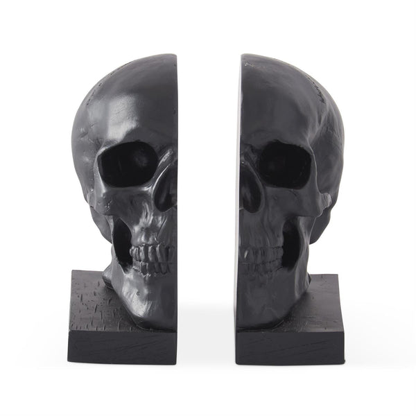 Set of 2 6.5 Inch Black Resin Skull Bookends