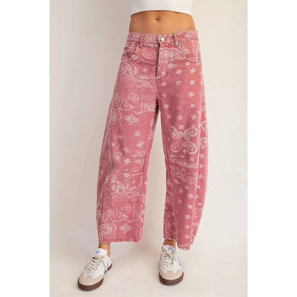 Mineral Washed Paisley Printed Jeans