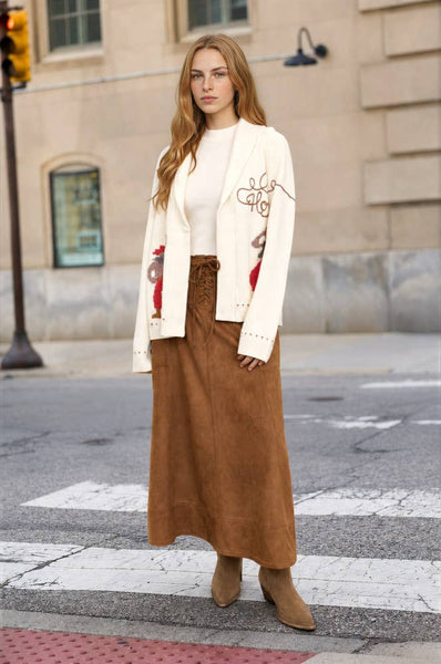 HOWDY COWBOY JACQUARD SHAWL COLLAR KNIT CARDIGAN