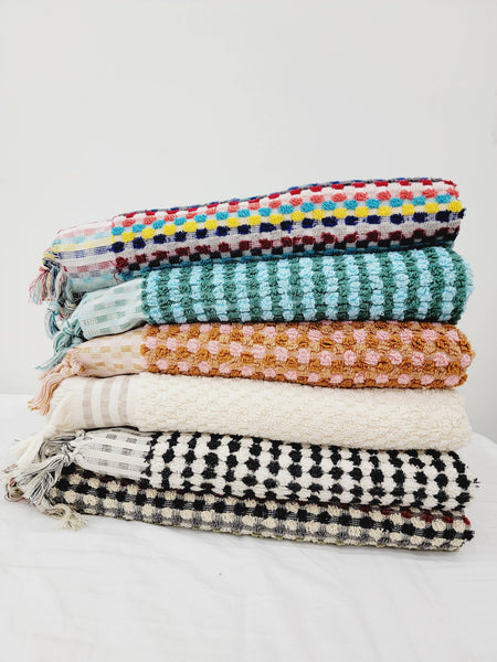 Bath Towels, Organic Turkish Cotton Pom Pom Towels- Rainbow