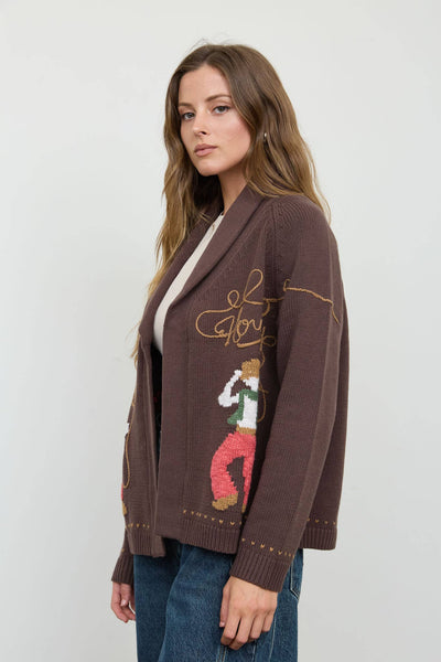 HOWDY COWBOY JACQUARD SHAWL COLLAR KNIT CARDIGAN
