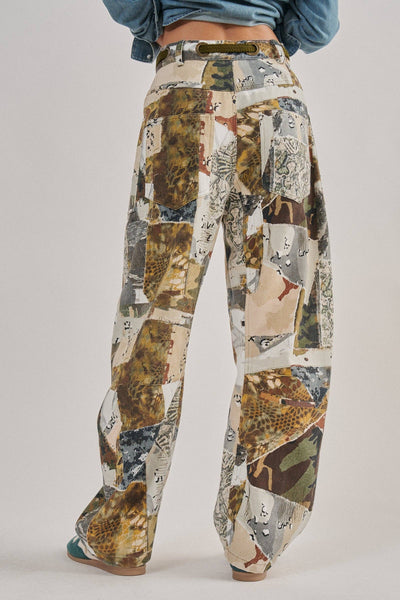 Patchwork Camo Wide Leg Cargo Pants
