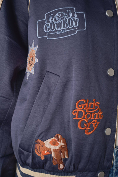 39044J Western Patch Satin Varsity Jacket