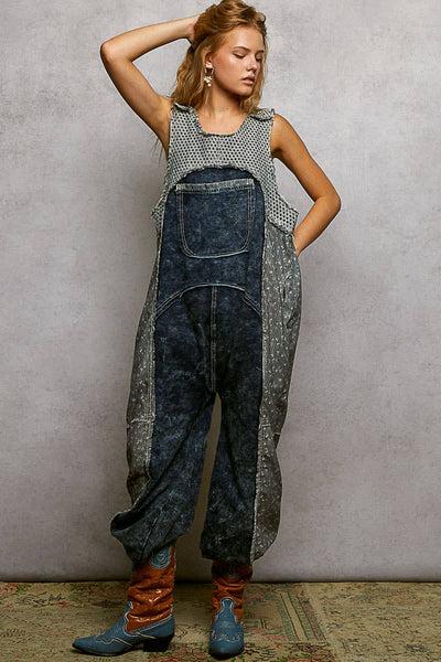 Big pocket french terry jogger overalls