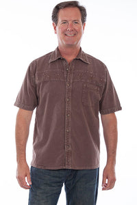 Scully Men's Cotton Embroidered Short Sleeve Shirt