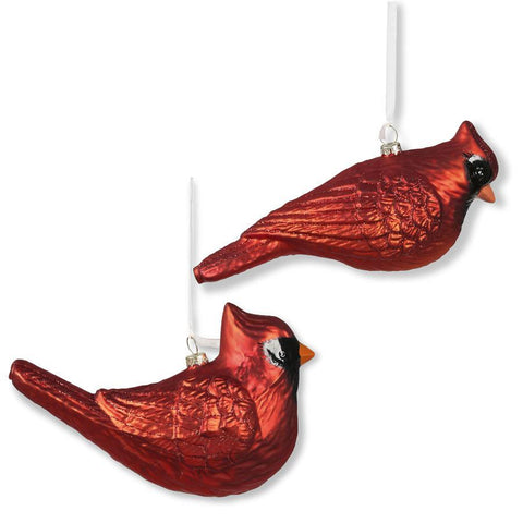 RED GLASS CARDINAL ORNAMENT W/RED GLITTER 2 Style Options