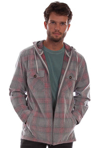 Scully Men's Unlined Plaid Hoodie in Grey-Red