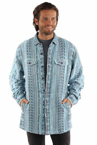 Scully Men's Heavy Weight Jacquard Stripe Shacket in Blue