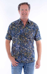 Scully Men's Batik Shirt in Navy Blue