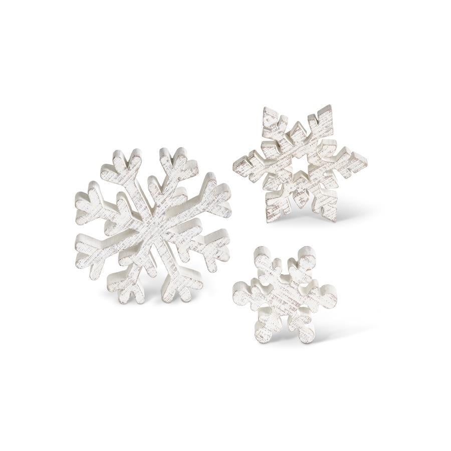 WOODEN WHITEWASHED SNOWFLAKES 3 Size Options