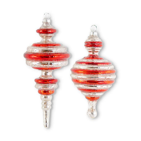 ASSORTED RED AND SILVER STRIPED FINIAL ORNAMENTS 2 Style Options