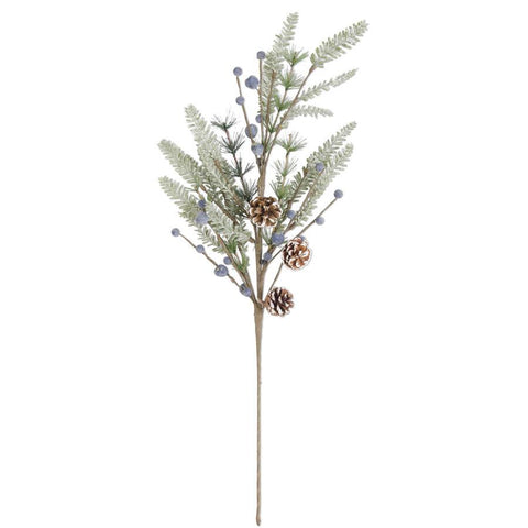 28 INCH FROSTED FIR PINE SPRAY W/PINECONES AND BLUEBERRIES