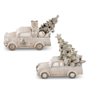 ASSORTED 6 INCH GLITTERED RESIN LED TAN TRUCKS W/TREES 2 Style Options