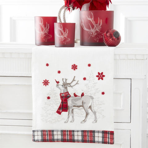 FROSTED RED GLASS CANDLEHOLDERS W/ETCHED DEER