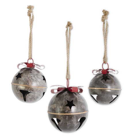 MARBLED DARK METAL JINGLE BELLS W/RIBBED RED BOW