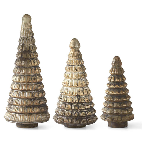 EMBOSSED PEWTER W/GOLD MERCURY GLASS TREES 3 Size Options