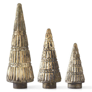 DOT & LINE EMBOSSED PEWTER W/GOLD MERCURY GLASS TREES 3 Size Options