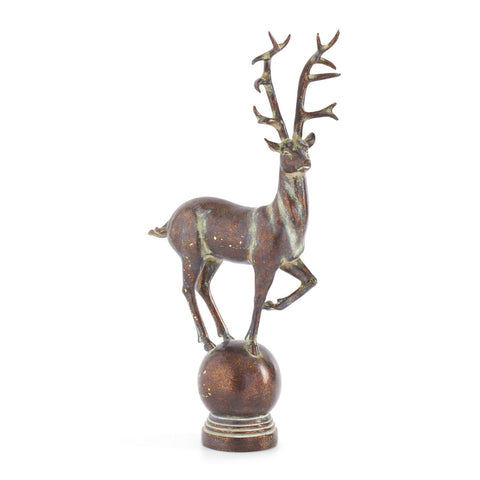 WHITEWASHED BROWN RESIN DEER ON BALL 2 Size Options