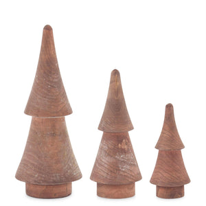 CARVED BROWN WOOD 2 TIER CHRISTMAS TREES 3 Size Options