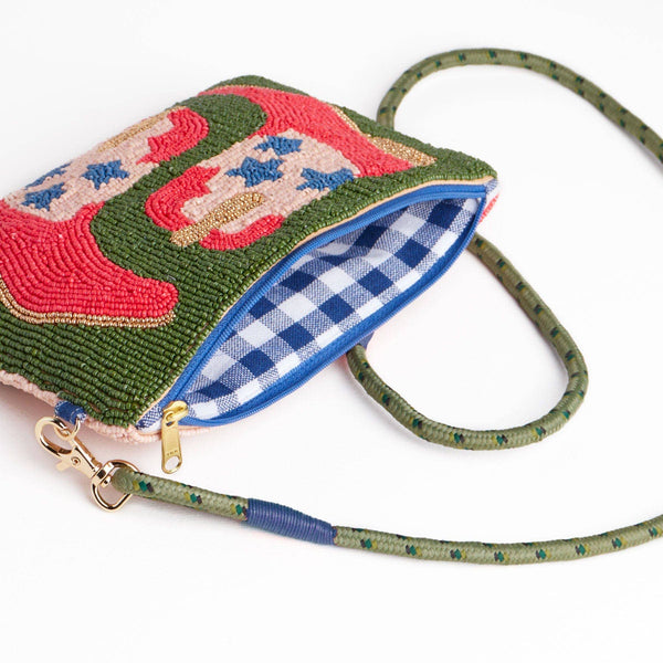 Leila Red Boots Seed Bead Clutch With Strap Wholesale