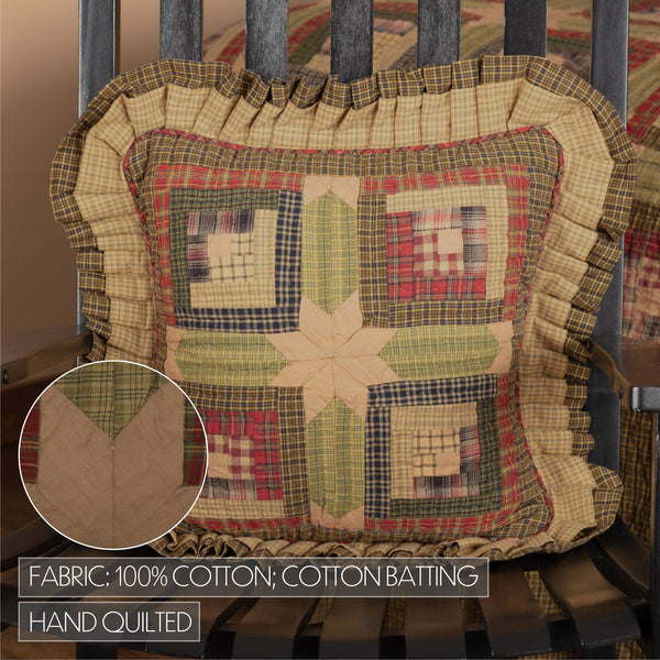 Tea Cabin Patchwork Log Cabin Ruffle Throw Pillow 16x16