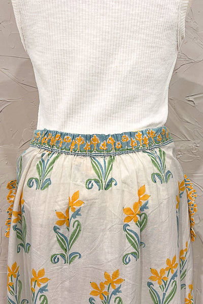 Flowy Fit Floral Ruffle Pocket A-Line Long Skirt