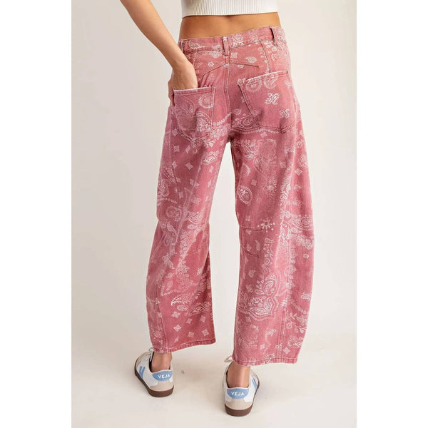 Mineral Washed Paisley Printed Jeans