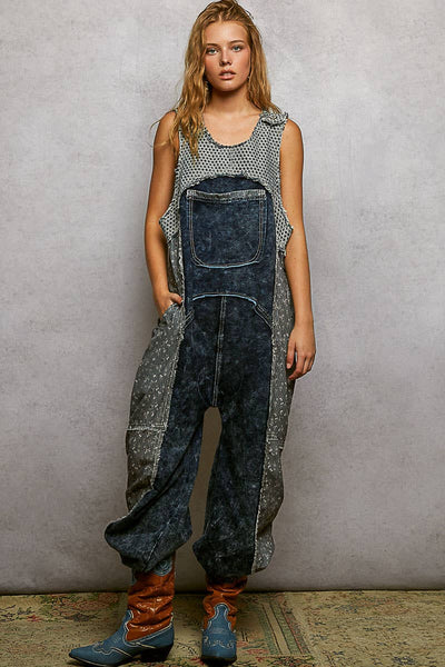 Big pocket french terry jogger overalls