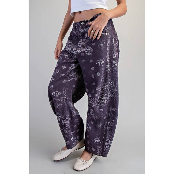 Mineral Washed Paisley Printed Jeans