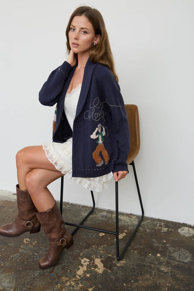 HOWDY COWBOY JACQUARD SHAWL COLLAR KNIT CARDIGAN
