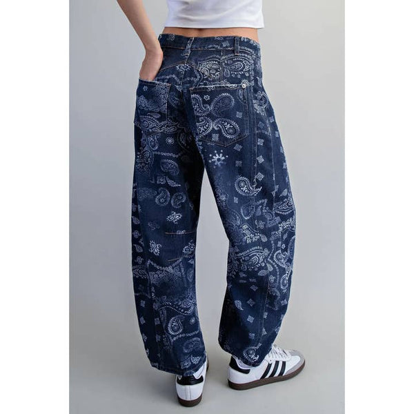 Mineral Washed Paisley Printed Jeans