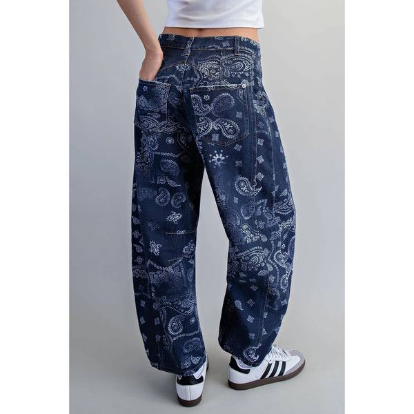 Mineral Washed Paisley Printed Jeans