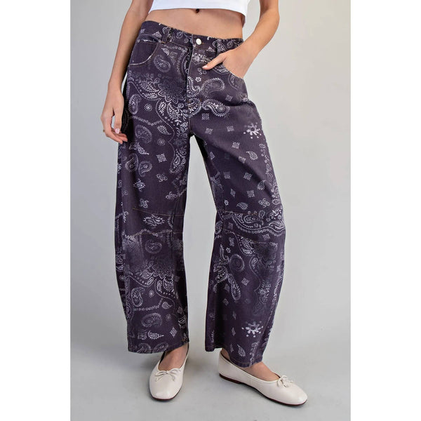 Mineral Washed Paisley Printed Jeans