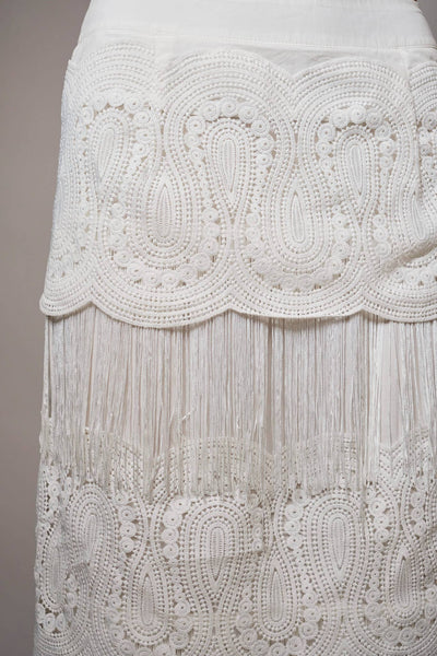 37193S Lace Fringe Tiered Maxi Skirt