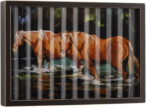 DW Horses in Water 13x9 Metal Art