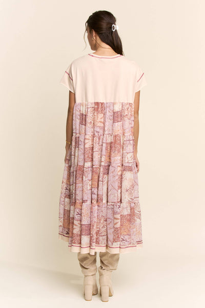 DD60097-ANGEL PRINTED FRENCH TERRY TOP BOTTOM MIDI DRESS