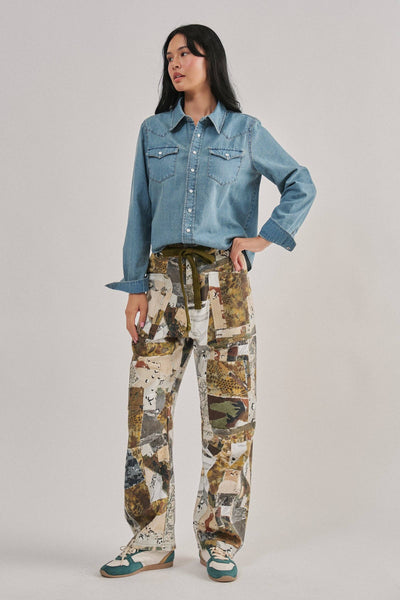 Patchwork Camo Wide Leg Cargo Pants