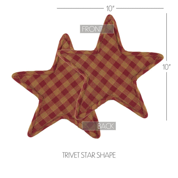 Burgundy Star Trivet 10in Primitive Farmhouse Kitchen