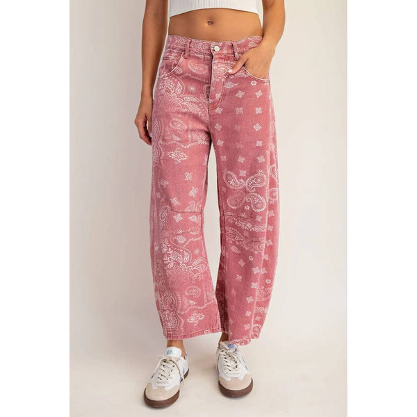 Mineral Washed Paisley Printed Jeans