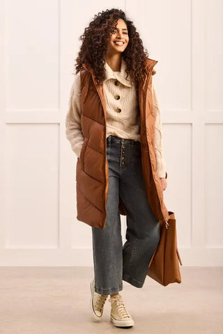 Tribal LONG SLEVELESS PU PUFFER-MOCHA