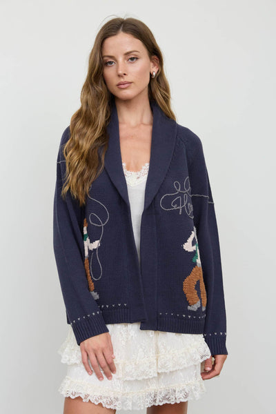 HOWDY COWBOY JACQUARD SHAWL COLLAR KNIT CARDIGAN