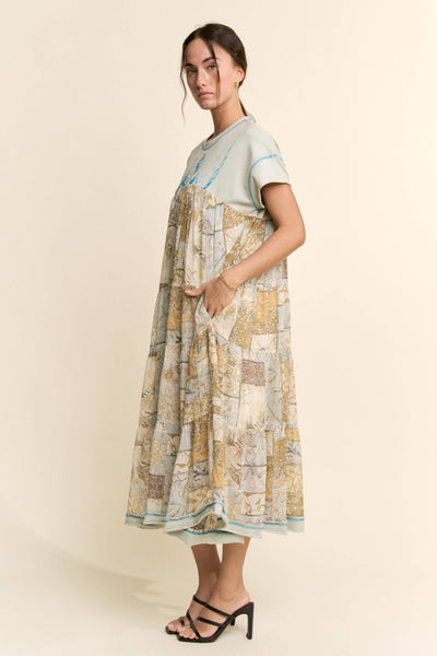 DD60097-ANGEL PRINTED FRENCH TERRY TOP BOTTOM MIDI DRESS