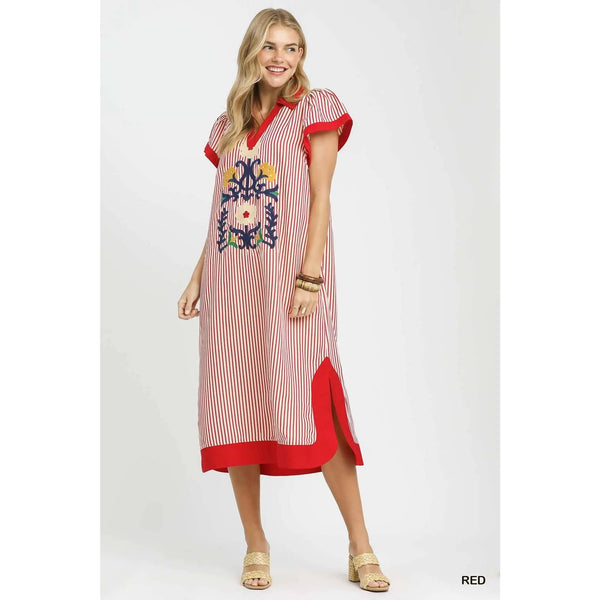 Embroidered Stripe Dress
