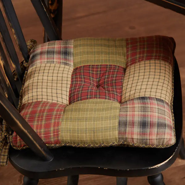 Tea Cabin Patchwork Chair Pad - Green & Red Lodge Plaid