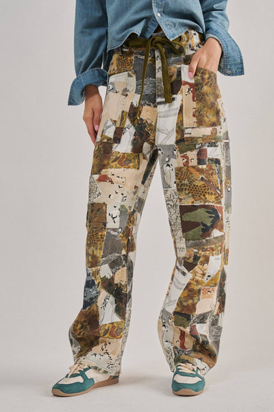 Patchwork Camo Wide Leg Cargo Pants