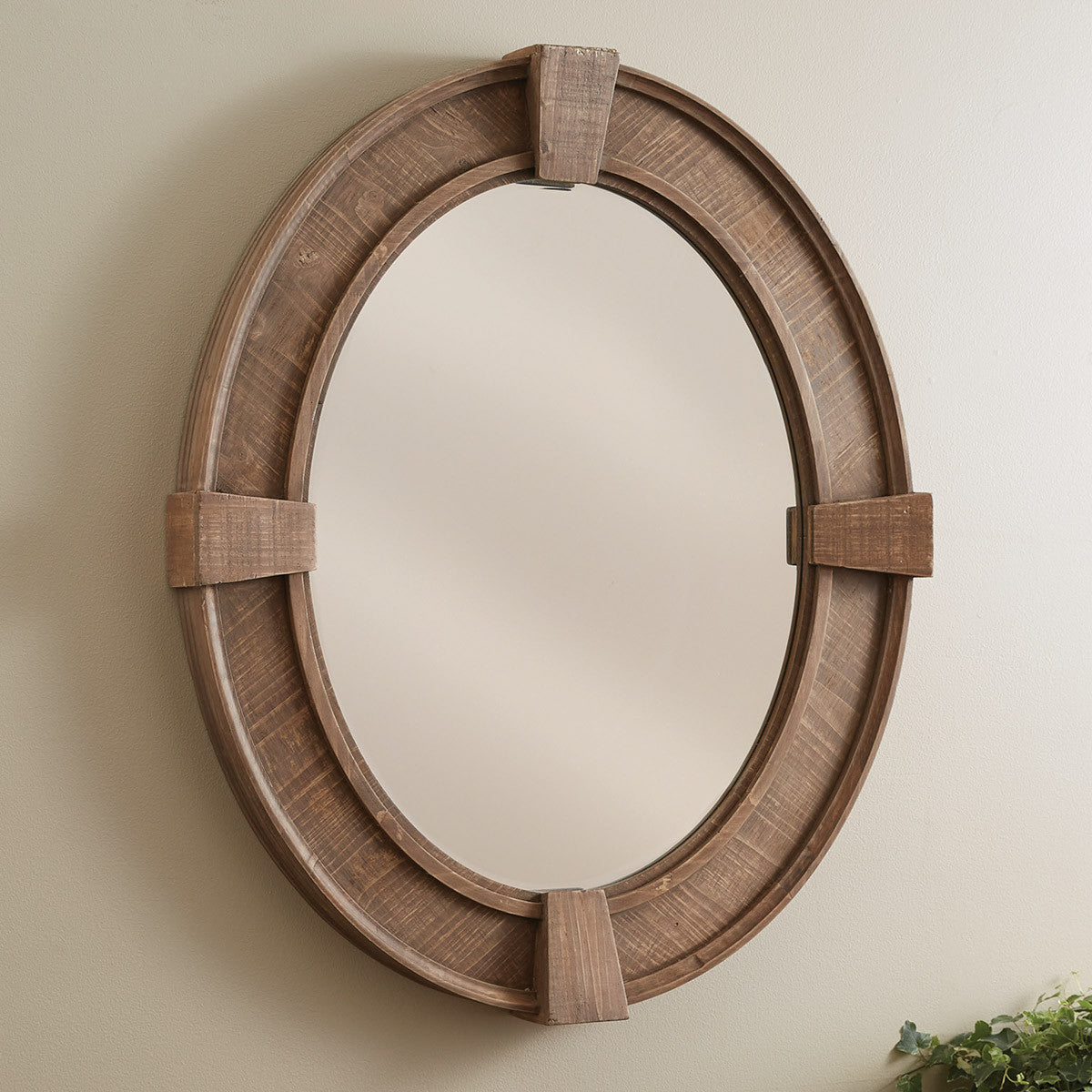 Oval Distressed Wood Mirror!!- Pick Up Only