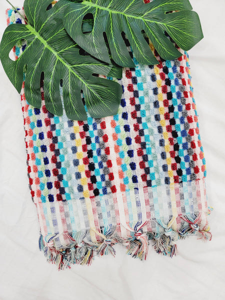 Bath Towels, Organic Turkish Cotton Pom Pom Towels- Rainbow