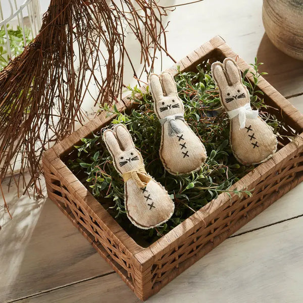 Spring in Bloom Scarfed Primitive Bunny Pillow 6x2.5 Set of 3