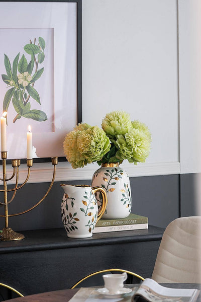8x5.5x8.5" Luxe Leaf-Decorated Ceramic Pitcher