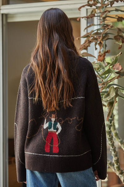 W2710 | Knit Sweater Print Zip-up Collar Neck Long Sleeve